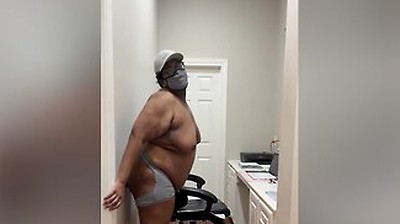 Chubby Femboy Rides A Big Dildo Against A Wall While Everyone Is