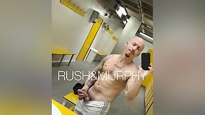 He Masturbates His Huge Cock In The Gym Showers While Muscular Straight Man Spies On Him