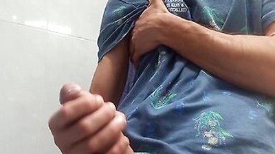 Hot Handsome Shows You His Huge Hard Penis Squirting On The Bathroom Floor