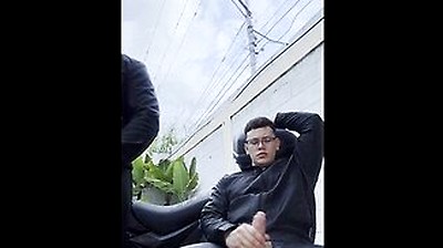 Role Play On The Bike Wearing Hot Leather, In A Hot Outddoors, And Cumming A Huge Load