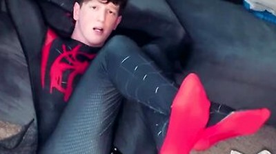 Super Hero Spiderman Cosplay Twink Getting Fucked By Machine