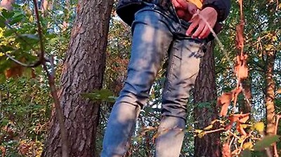 Guy Long Pissing In The Forest Under A Tree
