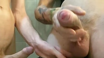 Two Friends Jerk Off Their Big Cocks During A Break