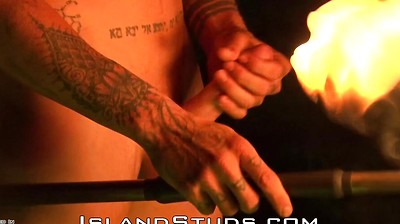 Acrobat Kreature Returns: Gardens Nude, 12 minute Nudist Fire Spinning, and Busts a Big Load!