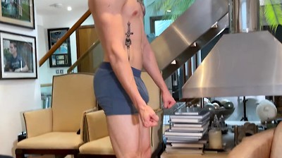 Straight Muscular Hunk Wanks his Massive Thick Uncut Cock & Shoots a Huge Load of Cum into his Face!