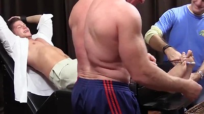 Restrained Businessman Tickle Tormented by Dominant Guys