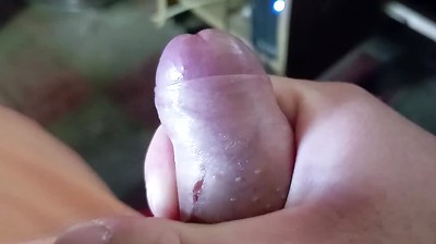 Approach to my cock with ejaculation, pulling milk