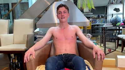 Young Ultra Lean Lad Wanks his Uncut Cock & Squirts Cum all over himself!