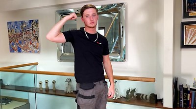 Young Straight Electrician Wanks his Rock Hard Uncut Cock & Cums Using his Tools!