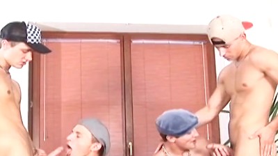 Four Young Studs Making Music with their Cocks before Sex