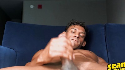 Curly-Haired, Green-Eyed JJ Teases us with him Stroking his Cock and Climaxing