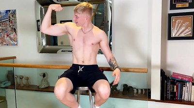 Straight Fit Blond Lad Dildos his Tight Hole & his Big Uncut Cock Shoots a Load of Cum!