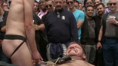 Cock hungry whore cattle prodded and fucked at Dore Alley Street Fair