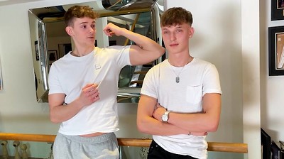 Straight Hunks Wank their Big Uncut Cocks Together & Shoot Cum Everywhere!
