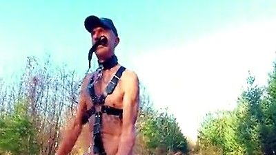 Uncut, Unmasked Male Gay Slave Exposed Hiking Outdoor In Harness, Penis Cage Bdsm 6 Min