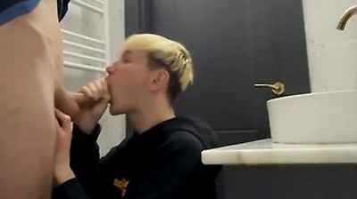 Two Guys Fuck And Kiss In A Public Toilet In A Cafe