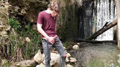 Hot Hunk Jerking his Big Dick (23cm) in Public Place near the Dam/ Teen Boy