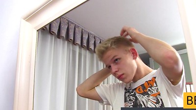 Blond twink boy Bert enjoys his dick