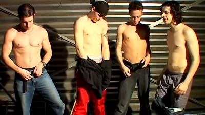 Garage Piss Orgy For Justin - Justin, Mike Roberts, Dobie & Jeremiah Johnson
