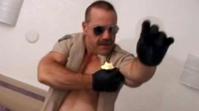 Muscled Gay Bear Masturbates In Uniform