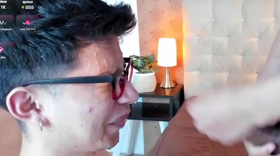 beautiful teen fag gets cum all over his braces and glasses