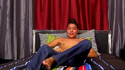Passionate young man slowly working on his rock hard cock solo