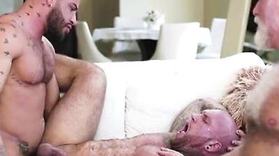 Masculine Tattoed And Muscular Man Dominated By Two Men