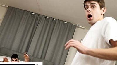 Men - Hatler Gurius Self Fucks His Hole, Then His Roommate Joey Mills Walks In To Help Him