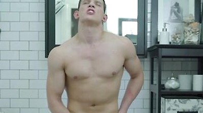 Skinny Brunette Luke A Strokes His Hard Cock On The Shower!