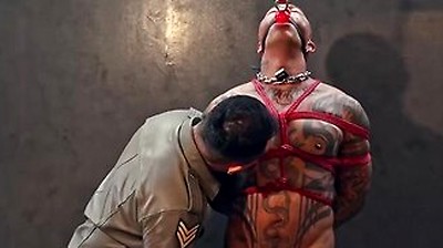 Bound Muscular Damian Dragon Jerks Off Massive Cock