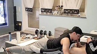 My Boy Surprised Me With A Nice Blowjob While I Was Gaming And I Shot My Cum In His Mouth