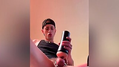 Stroking And Edging My Big Hard Cock With My New Toy, Massive Cum Shot!