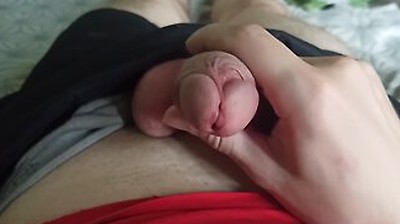 Amateur Guy In Russian Guy Caresses Himself Through Shorts And Pulls Out A Dick