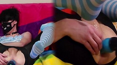 Femboy Getting Knotted Through Ripped Tights Makes Him Feel Like A Good Slut