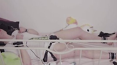 Sissy Bunny Cums With Vibrator Tied In Wet Diaper