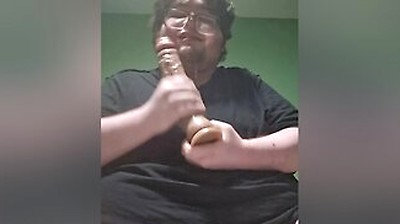 Fat Male In Chastity Sucking A Dildo And Drooling Like A Waterfall