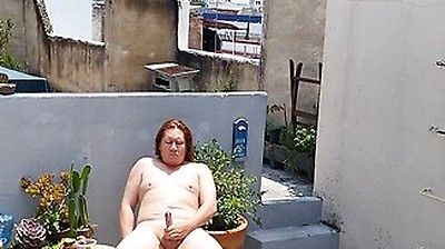 Redhead (ginger) Man Naked Taking The Sun While Wetting And Masturbating