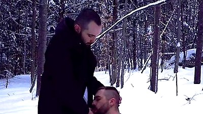 Two Straight Bearded Pig Unloading Their Balls In The Snowy Fields