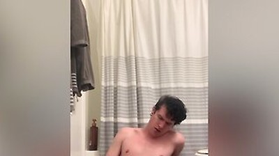 Twink Shows Off, Plays With His Hard Cock And Fucks His Ass With A Dildo Until He
